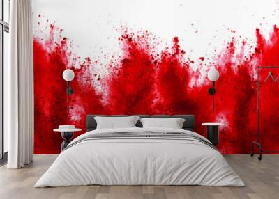 bright red holi paint color powder festival explosion isolated white background. industrial print concept background Wall mural