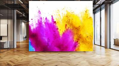 colorful CMYK cyan magenta yellow key holi paint color powder explosion print concept isolated white background Wall mural