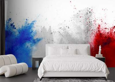 colorful french flag blue white red color holi paint powder explosion isolated background. france europe celebration soccer travel tourism concept Wall mural