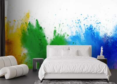 colorful rainbow holi paint color powder explosion isolated white wide panorama background Wall mural