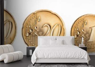 complete set collection of brand new shiny euro and cent coin of euopean currency isolated white background. europe finance business concept Wall mural