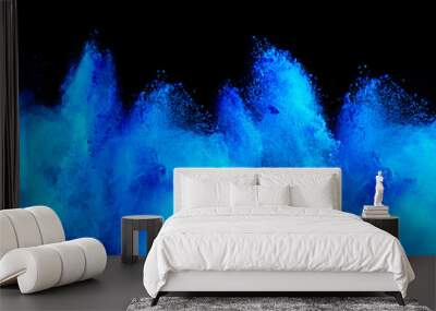 cyan blue holi paint color powder explosion isolated  dark black background. industry beautiful party festival concept Wall mural