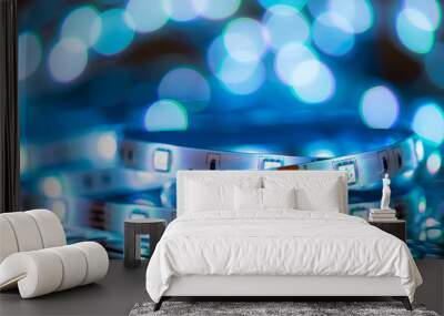 RGB LED light strip in front of colorful bokeh metal diamond plate background Wall mural