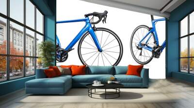 set collection of blue black modern aerodynamic carbon fiber racing sport road bike bicycle isolated white background Wall mural