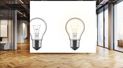 Set collection of transparent classic light bulb switched on and off isolated white background. lighbulb energy idea business concept Wall mural