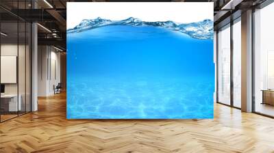 water wave underwater blue ocean swimming pool wide panorama background sandy sea bottom isolated white background Wall mural