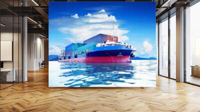 commercial container ship in naval transportation use for busine Wall mural