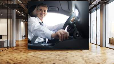 Businessman driving to work Wall mural