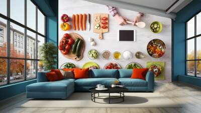 Online cooking app with kitchen worktop Wall mural