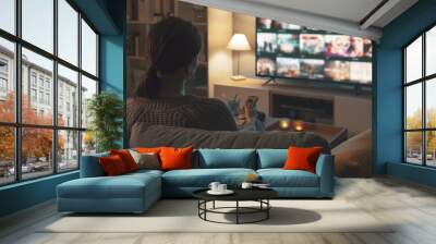 woman watching tv at home and relaxing Wall mural