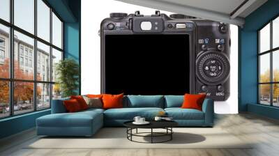 back of black digital compact camera isolated on white Wall mural