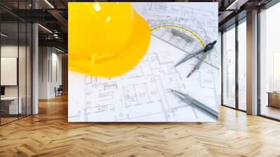 Building projects with architect drawing and protective tools Wall mural