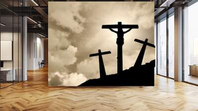 Jesus Christ crucified in Golgotha Wall mural