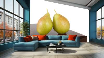 Fresh juicy water-sprinkled pears on white background Wall mural