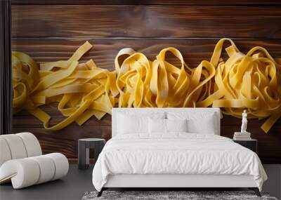 Fettuccine pasta on wooden table. Generative ai design concept. Wall mural