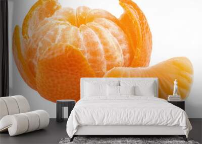 Freshly peeled orange with a juicy segment, showcasing vibrant color and texture, perfect for health and nutrition-related content. Wall mural