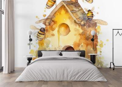 Stunning Honey Bee Clipart in PNG Format. Generative AI Wall mural