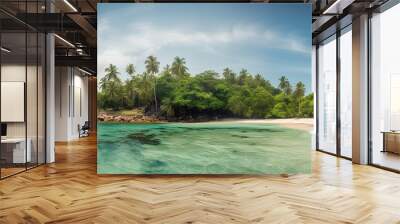 Beautiful tropical island with palm trees and beach panorama as background image Wall mural