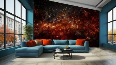 Black dark orange red brown shiny glitter abstract background with space. Twinkling glow stars effect. Fantastic, fantasy. Like outer space, night sky, universe. Rusty, rough surface, grain Wall mural