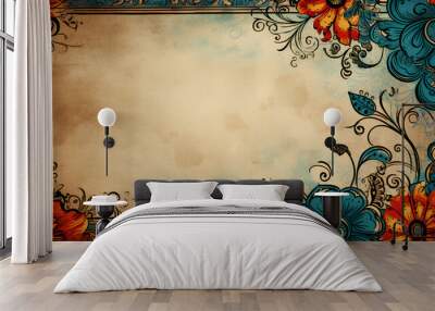 Grunge background with ethnicity ornaments Wall mural