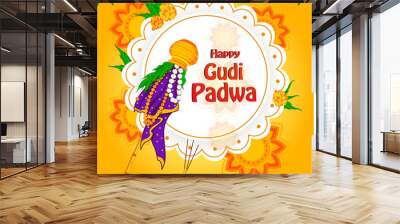 vector illustration of Gudi Padwa holiday religious festival background of Maharashtra India Wall mural