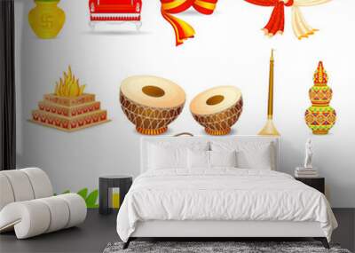 vector illustration of Indian wedding object Wall mural