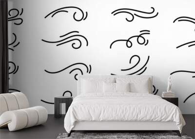 Doodle wind line sketch set. Hand drawn doodle wind motion, air blow, swirl elements. Sketch drawn air blow motion, smoke flow art, abstract line. Isolated on white background . vector illustration. Wall mural