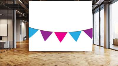 Flag garland. Repeating party bunting pattern. Triangle celebration flags chain. White, blue, red pennants decoration. Vector footer and banner. Used in web , templates . Isolated on white background. Wall mural