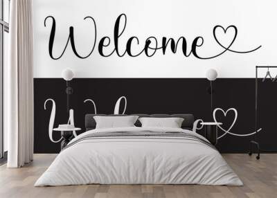 welcome lettering text. Modern calligraphy style illustration. Welcome hand lettering, black ink brush calligraphy, with golden glitter effect, Vector illustration in eps 10. Wall mural