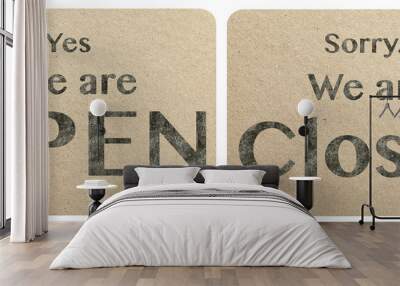 Open and closed chalk text on paper texture Wall mural