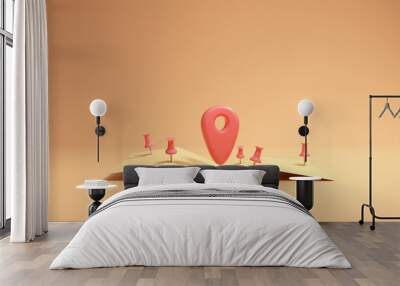 3D Map pins, GPS, navigator pin checking poins. 3d render illustration Wall mural