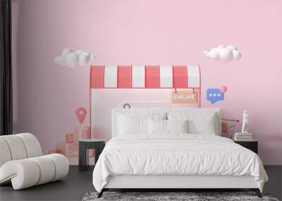 3D online shopping on web page concept. online store, 3d render illustration Wall mural