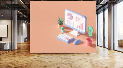 3D SEO Optimization, web analytics and seo marketing cncept. 3d render illustration Wall mural