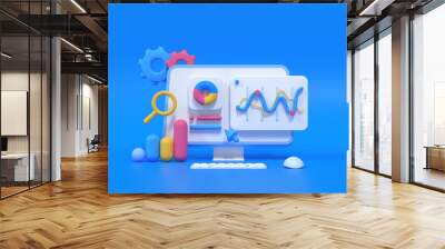 3D SEO Optimization, web analytics and seo marketing concept. 3d render illustration Wall mural