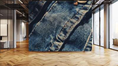 a detailed image showcasing the texture and stitching on a pair of denim jeans, highlighting the qua Wall mural