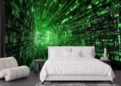 A digital representation of a green tunnel illustrating data flow, evocative of the tech-driven modern era. Wall mural