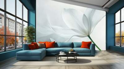 A single delicate white flower is centered with a soft blurred background, emphasizing its purity and simplicity. Wall mural