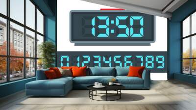 blue digital clock and set of glowing numbers Wall mural