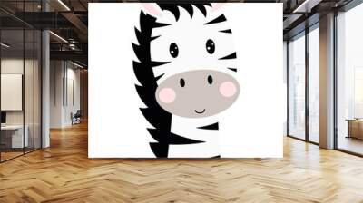 cartoon cute zebra isolated on white background Wall mural