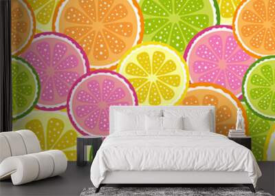 cartoon seamless pattern with slices of citrus fruits Wall mural