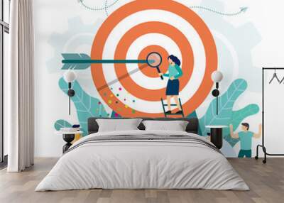 Goal achievement. Target with an arrow, hit the target Wall mural