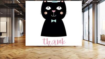 greeting card with black cat isolated on white Wall mural