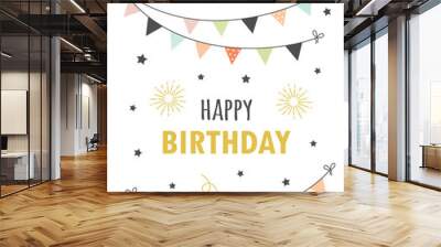 happy birthday card with flags, vector illustration Wall mural