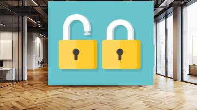 Lock open and lock closed vector icons Wall mural