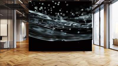 black wavy glittering stream of water on black background Wall mural