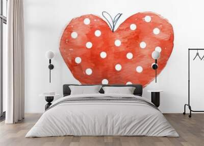 charming red heart with delicate white dots, painted in a captivating watercolor style Wall mural