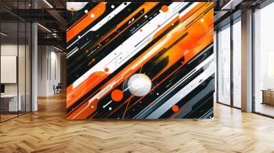 digital abstract design in orange, white and black Wall mural