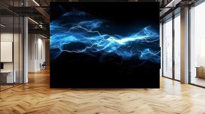 Dynamic blue electricity splash surges against a dramatic black backdrop, evoking energy and power Wall mural