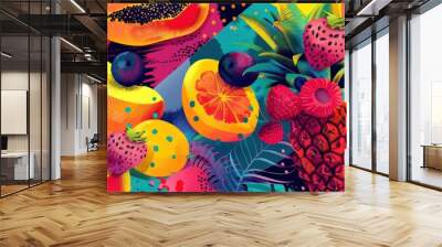 fruit illustrations, organic patterns, vibrant colors Wall mural