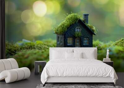 green macro house with moss texture on moss surface Wall mural